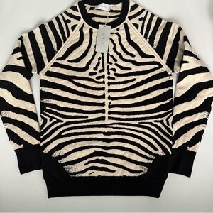 A.L.C. S Zebra Print Fashion Sweatshirt Sweater Black White
